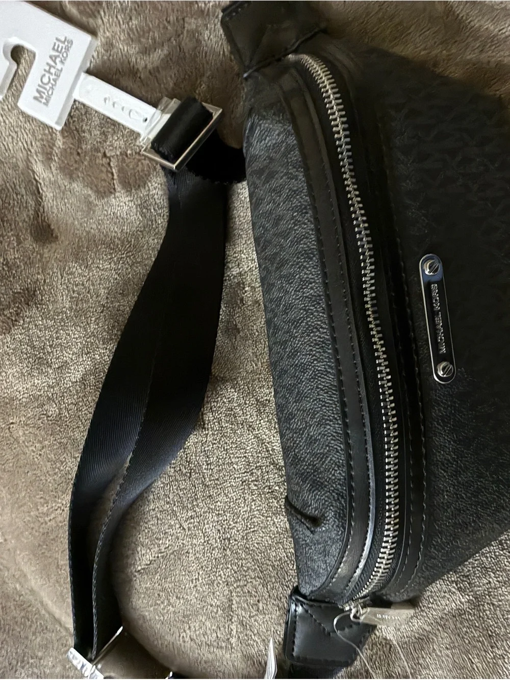 Michael Kors Black Logo Crossbody Belt Bag with Silver Hardware